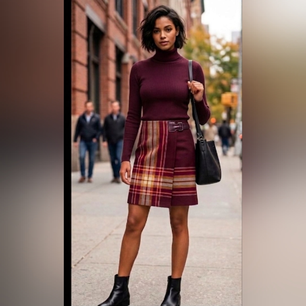 Tommy Hilfiger Burgundy Plaid A-Line Mini Skirt - Size 6